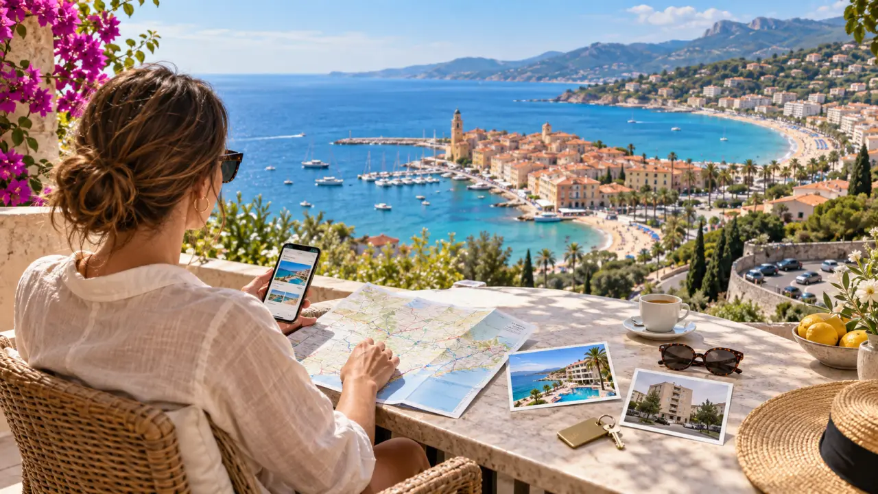 Panorama ensoleillé de la Côte d’Azur entre mer, villages et reliefs